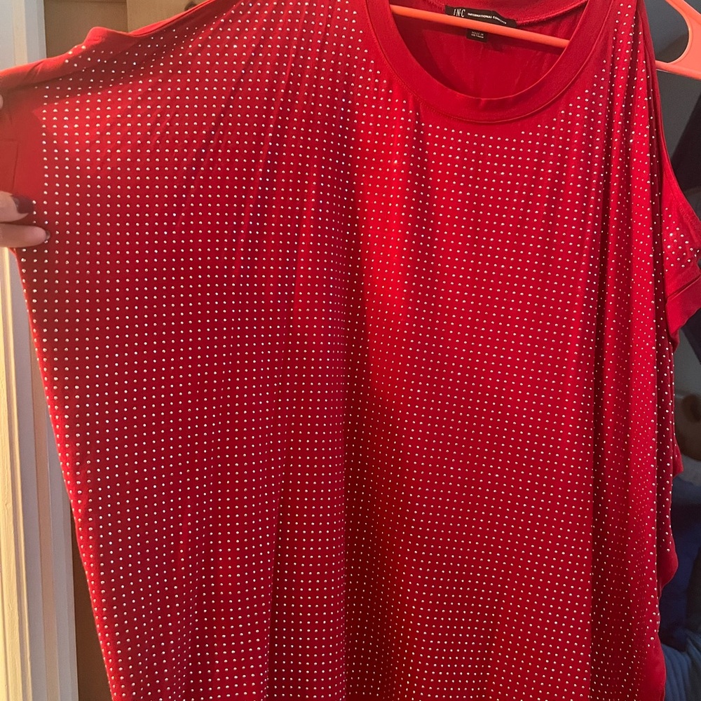 INC International Concepts Red Rhinestone Muscle Tee